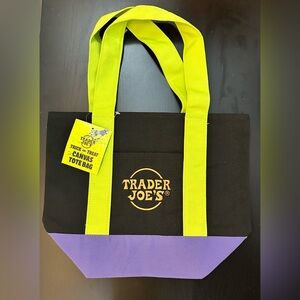 NWT. Trader Joe’s Black and Purple Mini Canvas Tote Bag